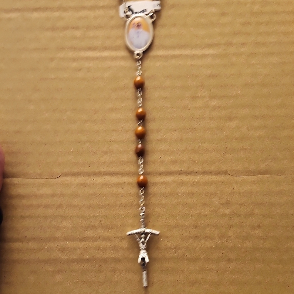 Wood Bead Rosary Necklace with Silver Crucifix - Picture 5 of 9